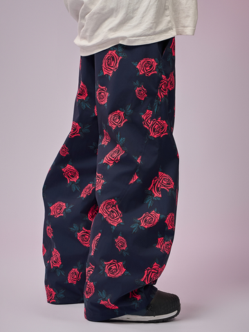 Doorek Rose Print Baggy Snow Pants - Unisex