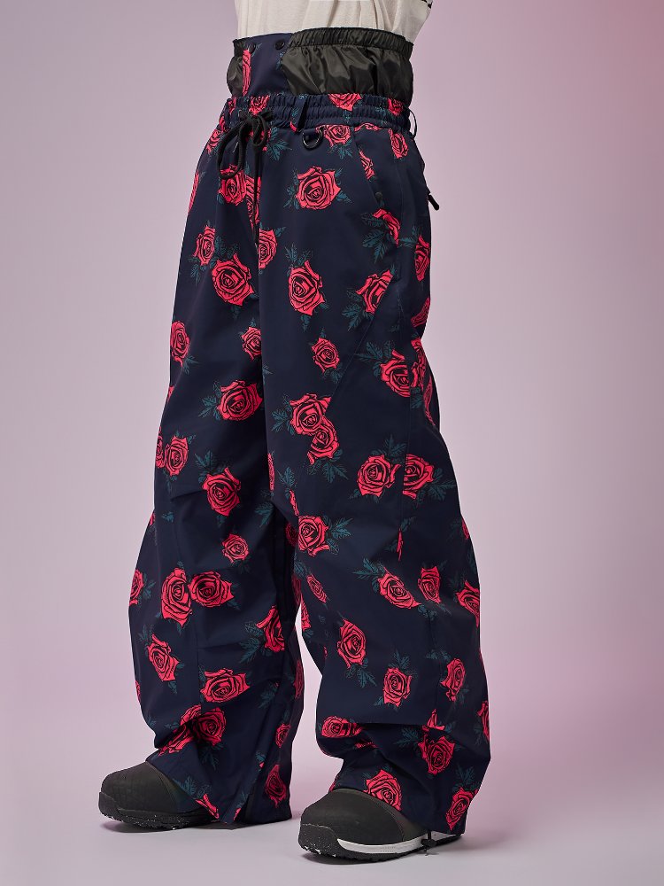 Doorek Rose Print Baggy Snow Pants - Unisex