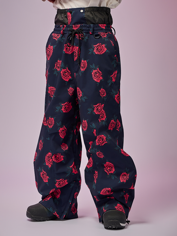 Doorek Rose Print Baggy Snow Pants - Unisex