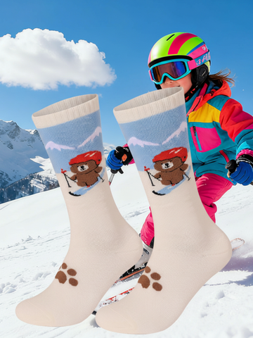 Doorek High Performance Kids Bear Pattern Ski Socks