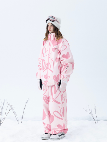 Molocoster Pink Hearts 3L Baggy Ski Suit – Women’s