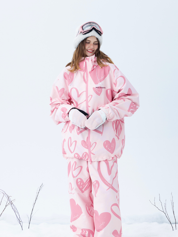 Molocoster Pink Hearts 3L Baggy Ski Suit – Women’s