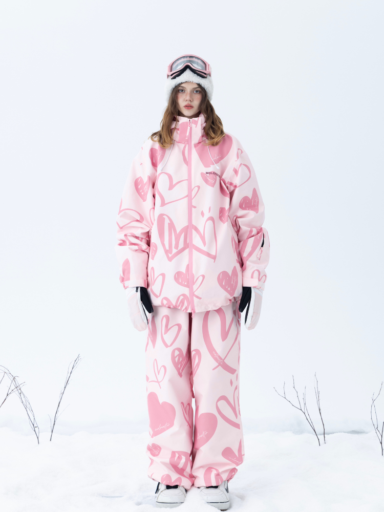 Molocoster Pink Hearts 3L Baggy Ski Suit – Women’s