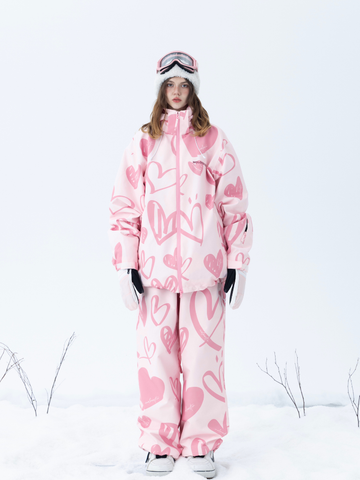 Molocoster Pink Hearts 3L Baggy Ski Suit – Women’s