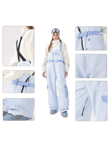 Molocoster 3L Striped Fleece Snow Bibs - Unisex