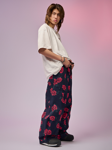 Doorek Rose Print Baggy Snow Pants - Unisex
