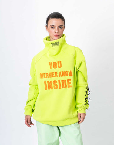 Hoodie Water Resistant Inside Lime Fluo