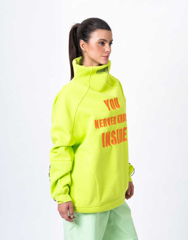 Hoodie Water Resistant Inside Lime Fluo